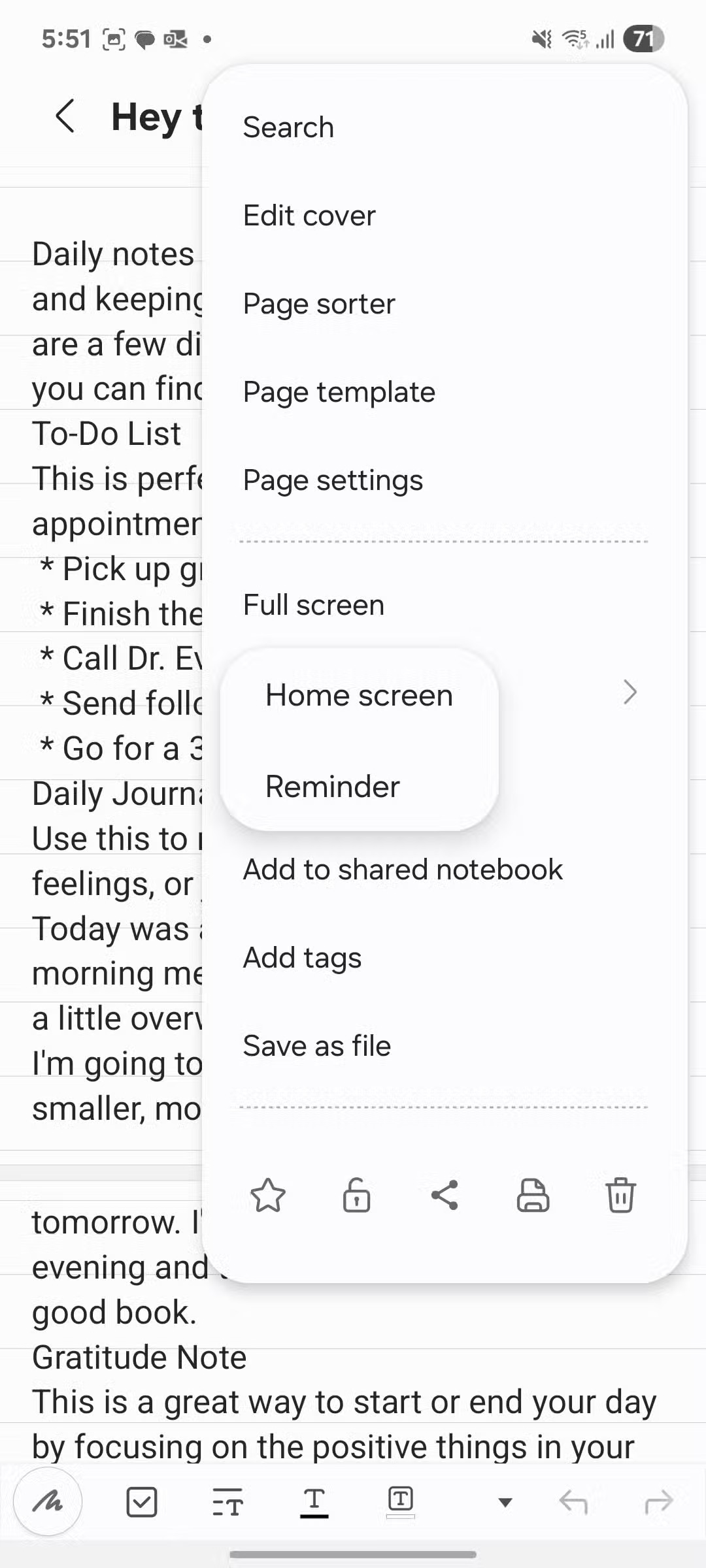 محیط ویرایش یادداشت در Samsung Notes همراه با قلم S Pen